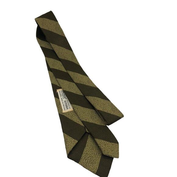 70s Tie Green Striped Dacron Repp Diagonal Stripe Dark Academia Vintage Textured - Picture 5 of 7